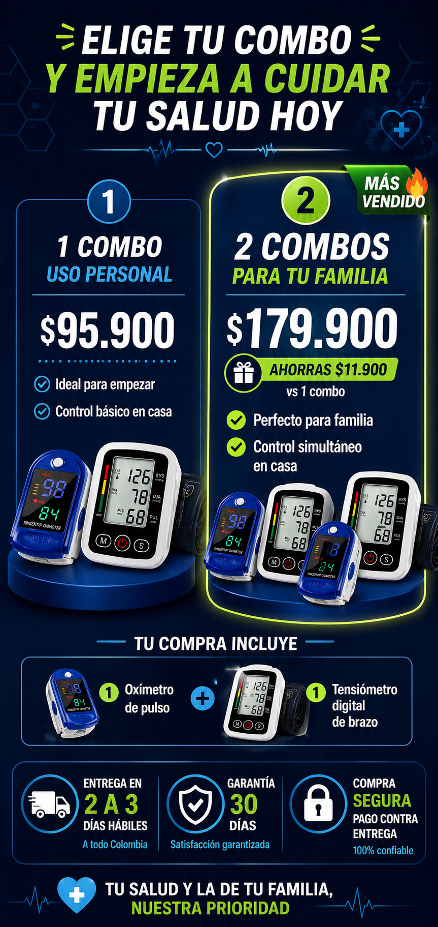 Combo inteligente de monitoreo, Tensiómetro Brazo Digital Mas Oxímetro