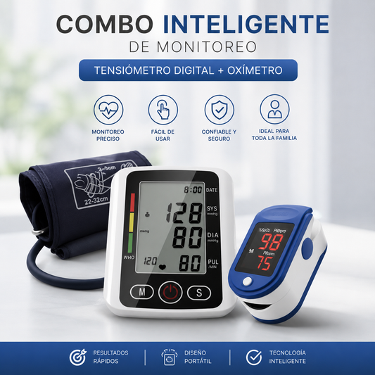 CONTROLA TU SALUD EN SEGUNDOS COMBO TENSIÓMETRO DIGITAL + OXÍMETRO