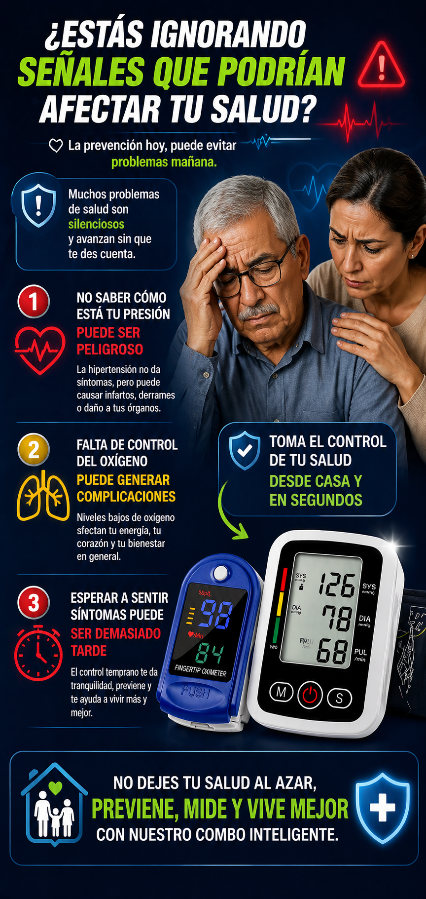 Combo inteligente de monitoreo, Tensiómetro Brazo Digital Mas Oxímetro