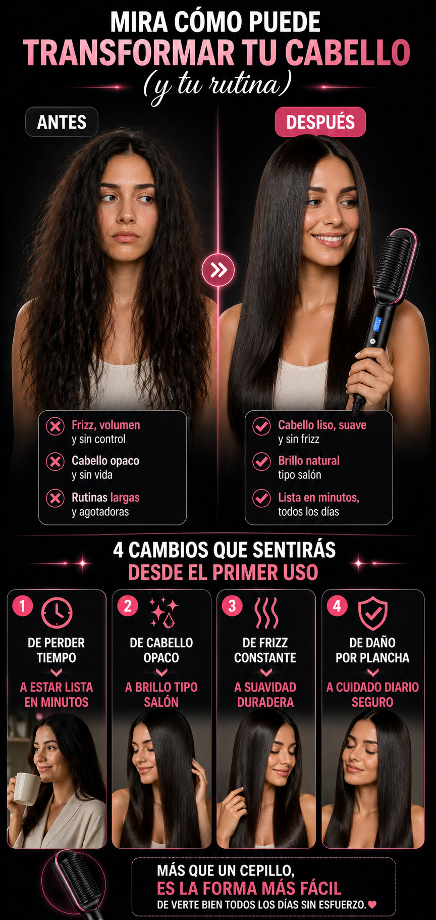 Cepillo Plancha Secador 2 en 1 Alisador