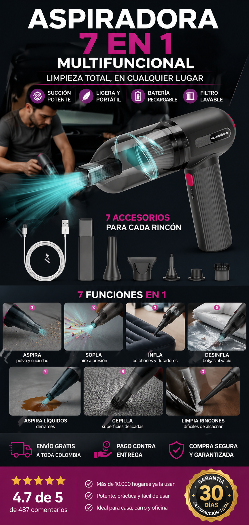 Aspiradora 7 en 1 multifuncional